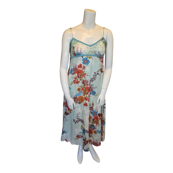 Geeta of India Cotton Cami Boho Sun Dress, Free Size., Blue Multi Floral - Picture 2 of 12